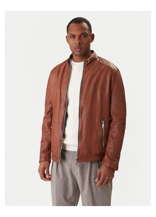 Geaca barbati, Milestone, piele naturala, fermoar, maro, 50 EU