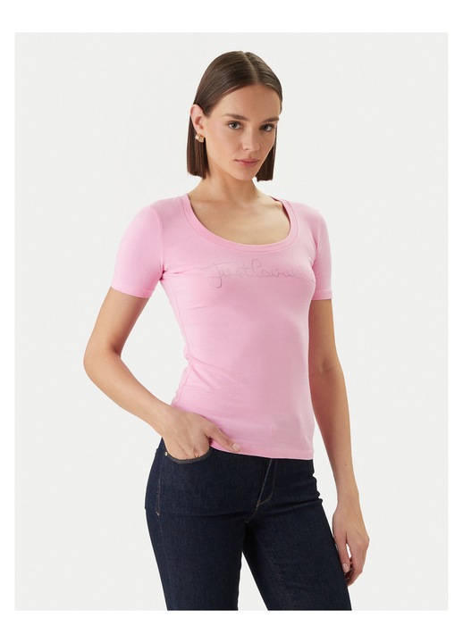 Tricou dama, Just Cavalli, slim fit, roz, bumbac/elastan