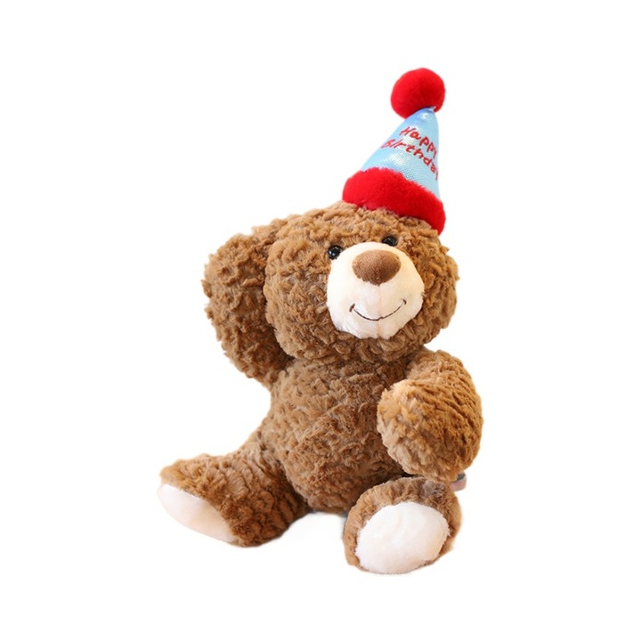 Ursulet de plus cu palarie de ziua de nastere, 30cm
