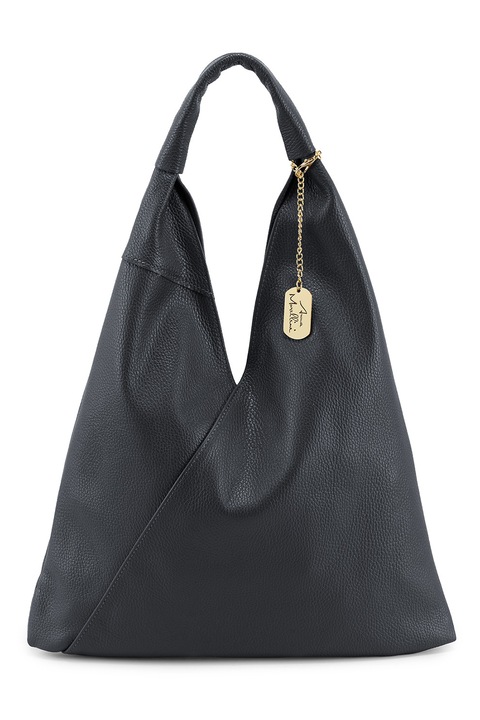 Anna Morellini, Кожена хобо чанта с метален аксесоар с лого, Черен