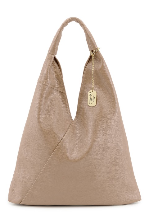 Anna Morellini, Geanta hobe de piele cu accesoriu logo metalic, Maro taupe deschis