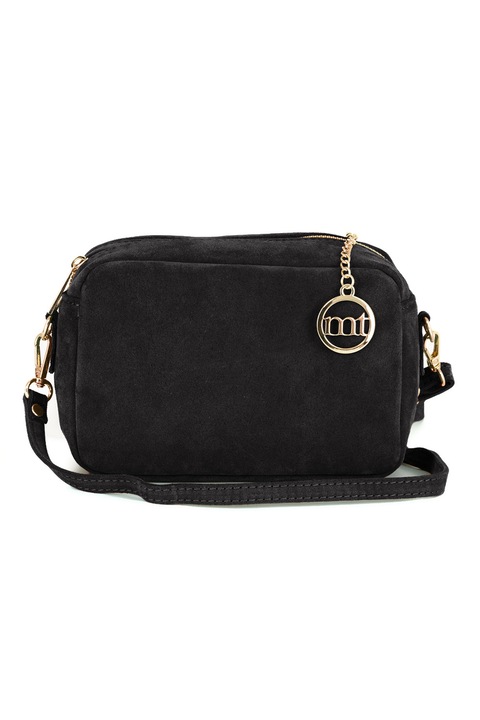 Mia Tomazzi, Geanta crossbody de piele intoarsa cu logo, Negru