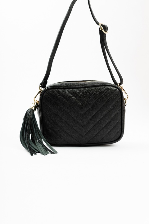 Lia Biassoni, Geanta crossbody de piele cu canaf, Negru