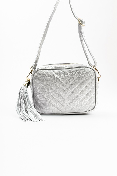 Lia Biassoni, Geanta crossbody de piele cu canaf, Argintiu