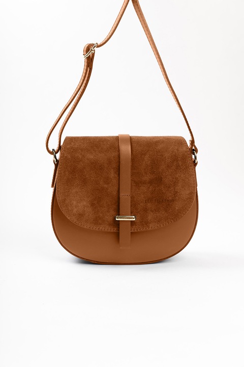 Lia Biassoni, Geanta crossbody de piele cu insertii de piele intoarsa, Caramel