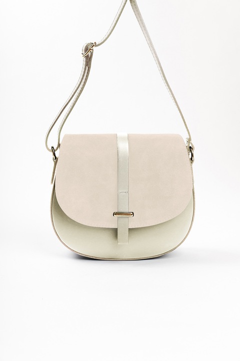 Lia Biassoni, Geanta crossbody de piele cu insertii de piele intoarsa, Alb, Bej