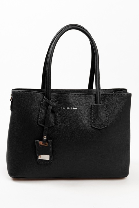 Lia Biassoni, Geanta de piele cu bareta de umar si imprimeu logo, Negru