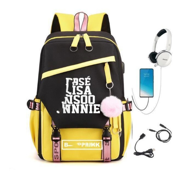 Rucsac Blackpink stil coreean cu USB, galben, 126-inch