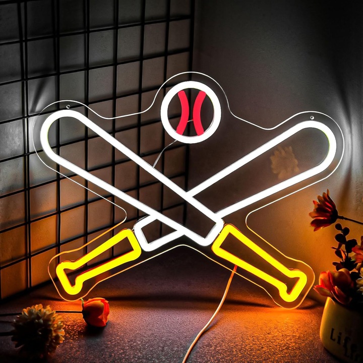 Semn LED Neon - Forma Baseball, 41x32cm