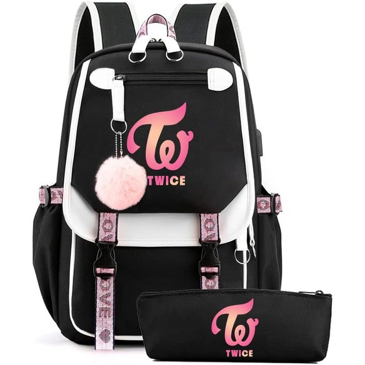 Nagy kapacitású hátizsák, fekete, alkalmi stílus + tolltartó