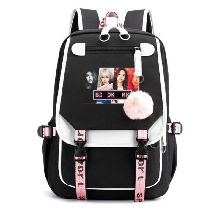 Rucsac Blackpink, stil coreean, cu USB, negru/alb, 26 inch