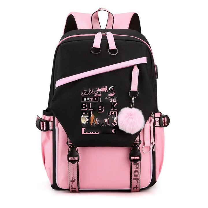 Rucsac Blackpink stil coreean, design USB, graffiti, 26 inch