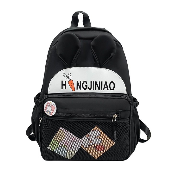 Lány hátizsák, rajzfilm stílusú, fekete