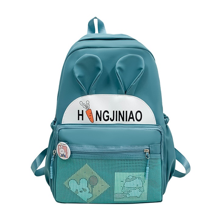 Lányka iskolatáska, rajzfilm stílusú, zöld