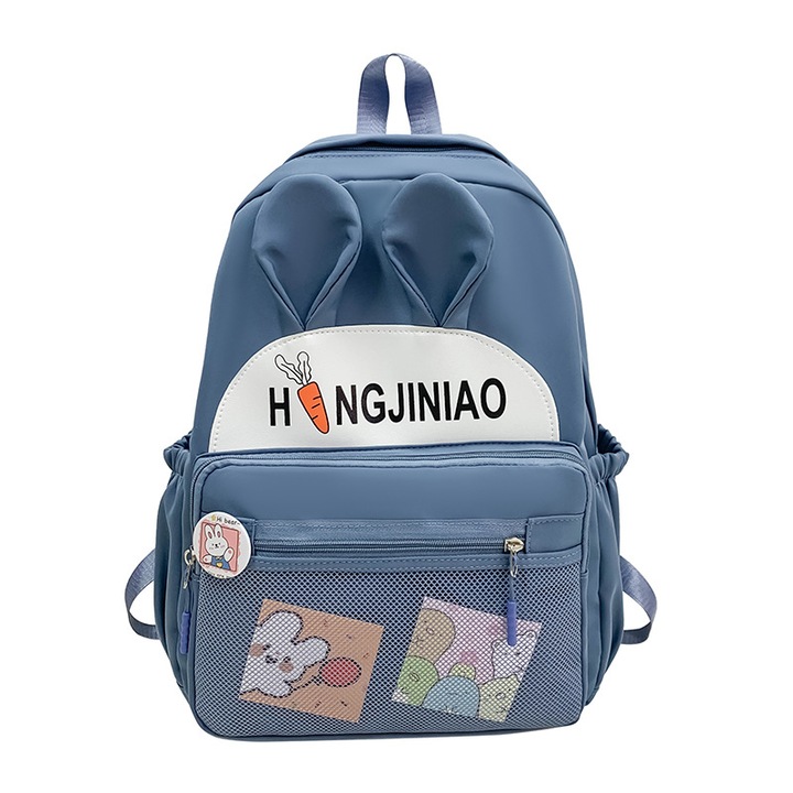 Lányka iskolatáska, rajzfilm stílusú, kék