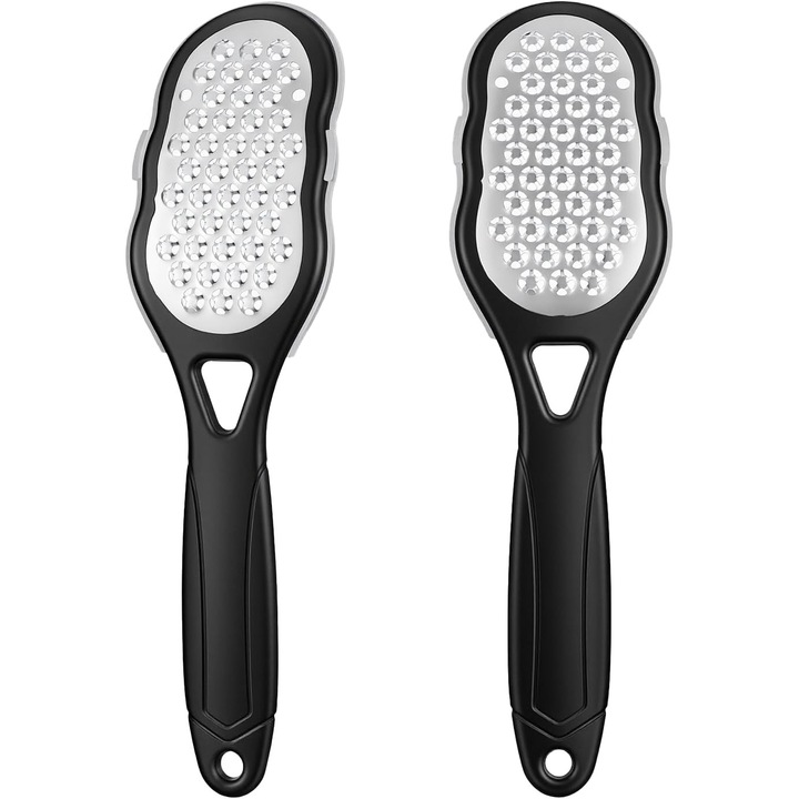 Set 2 pile cosmetice din otel inoxidabil pentru pedichiura, cu capac, design ergonomic, eficienta superioara, pentru piele uscata, callositati.