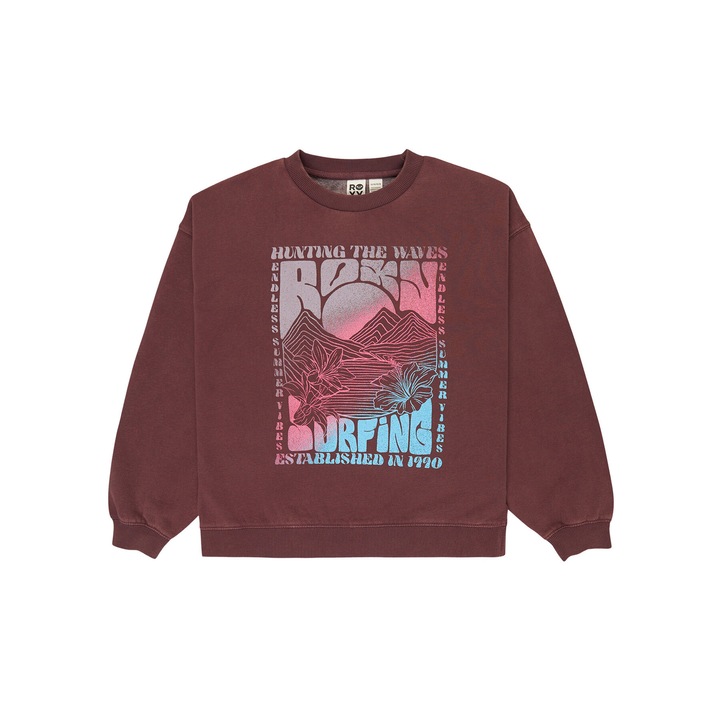 Bluza copii, Roxy, supradimensionat, maro, bumbac/poliester reciclat, 104 CM