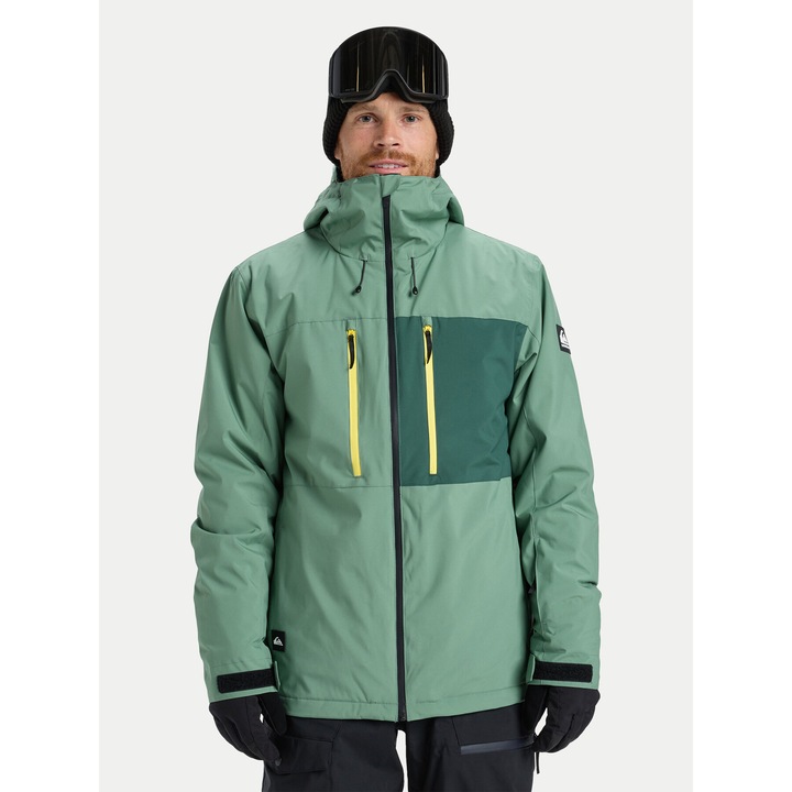 Geaca de snowboard barbati, Quiksilver, verde, poliester, fermoar, 2XL INTL