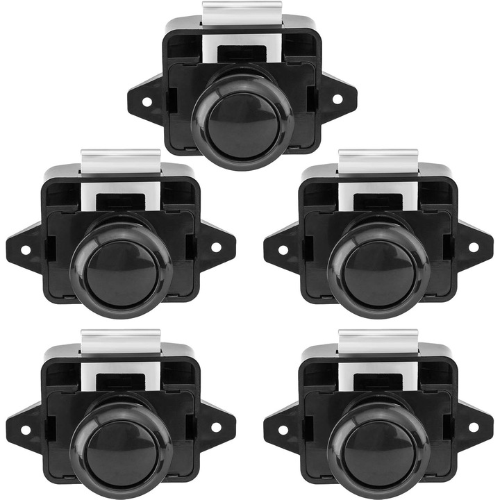 Set de 5 incuietori cu buton pentru usi de dulap, potrivite pentru rulote, autorulote, furgonete, iahturi, rulote, zavoare, dulapuri (negru)