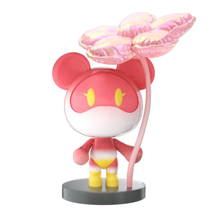 Figurina decorativa urs cu floare, NCOSMOS, 8x7.5x11cm, roz