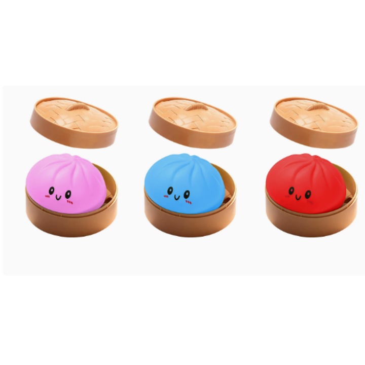 Interaktív gyerekjáték, Squeeze Fun Buns, gőzölt zsemle design, puha textúra, kompakt, könnyű