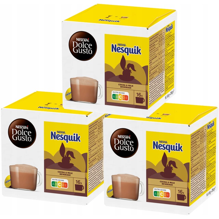 Capsule cafea Nescafe Dolce Gusto Nesquik set 48 bucati, cacao cu lapte, 3x256g