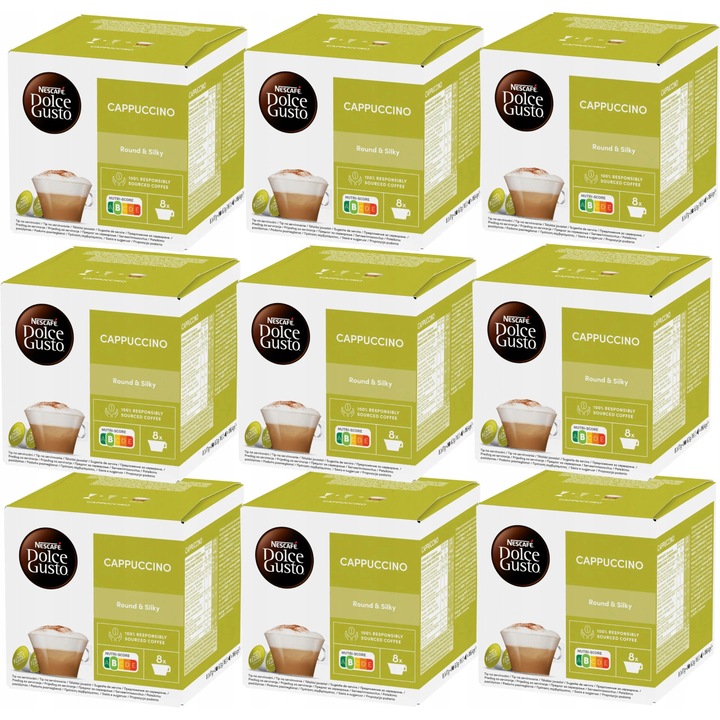 Set 48 capsule cafea Nescafe Dolce Gusto Cappuccino, 600g, aroma bogata, 9x (8+8) capsule