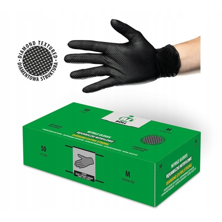 Manusi de unica folosinta, Boll, Diamond Extra Strong, 50 buc, negru, L