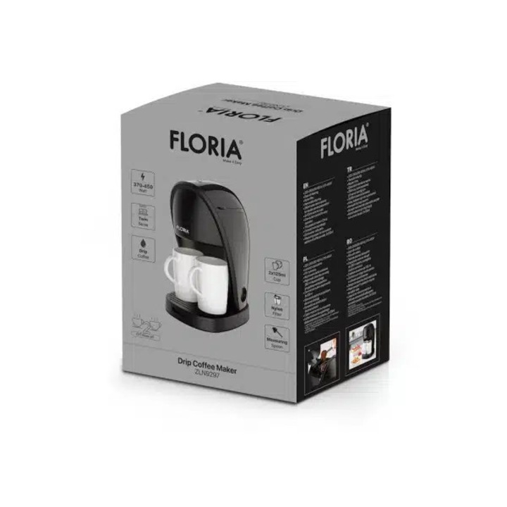 Espressor Floria Zilan, 450W, filtru lavabil, negru, 14x15x14.5cm, set cu 2 cești