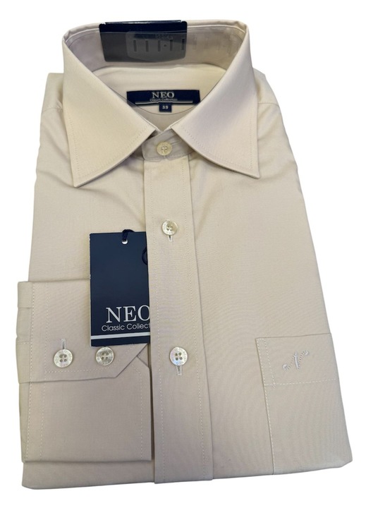 Férfi ing sötétbézs, hosszú ujjú, pamut-poliészter, M méret (39-40)