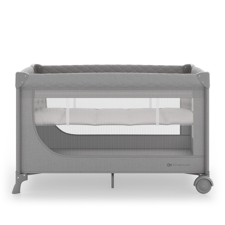 Patut pliabil pentru bebelusi Kinderkraft LEODY UP, GREY