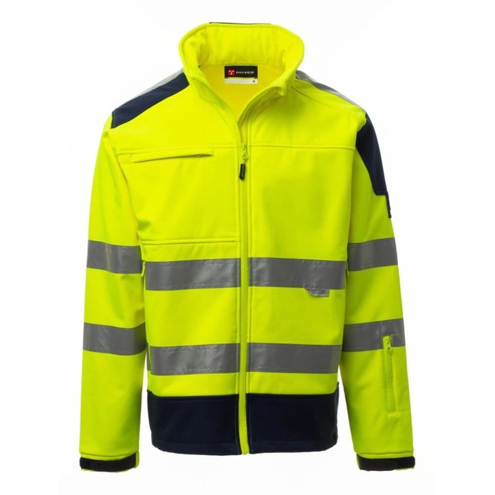 Jachetă softshell Payper, galben fluorescent/albastru navy, impermeabilă, mărime M