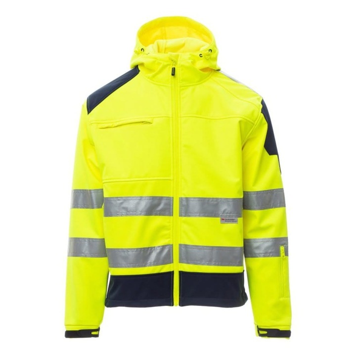Jacheta softshell PAYPER Shine 2.0, 2XL, galben fluorescent/albastru navy, impermeabilă, rezistentă la vânt