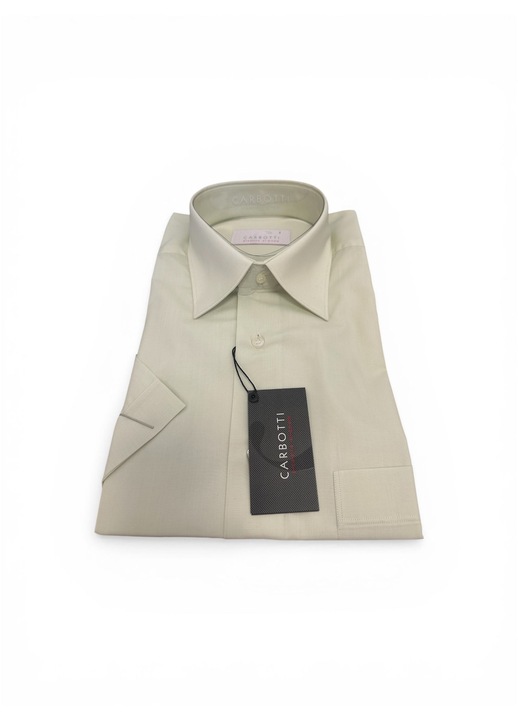 Мъжка риза цвят слонова кост, къс ръкав, вталена, памук-полиестер, размер S 37-38