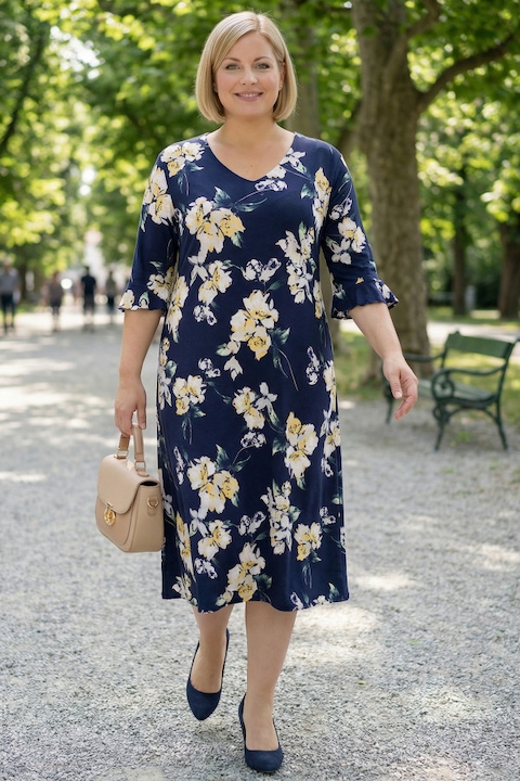 Rochie MDR24, multicolor, decolteu V, 3/4, Multicolor