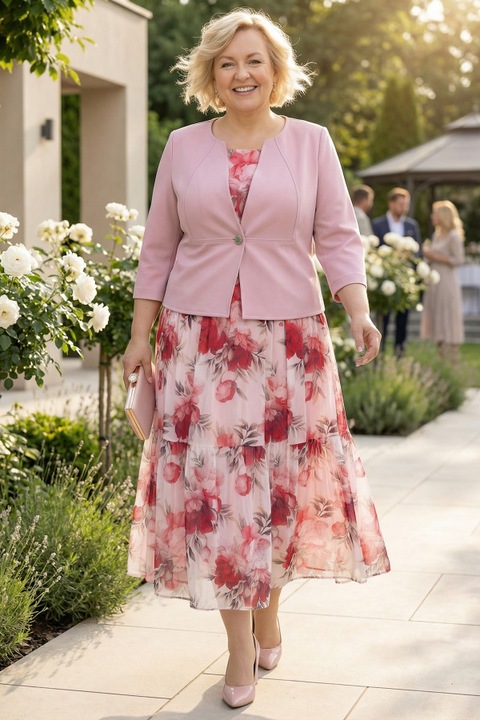 Rochie din plasa cu flori rosii si roz