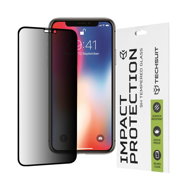 Techsuit 111D Privacy Fólia telefonra, fekete, edzett üveg, Full Glue