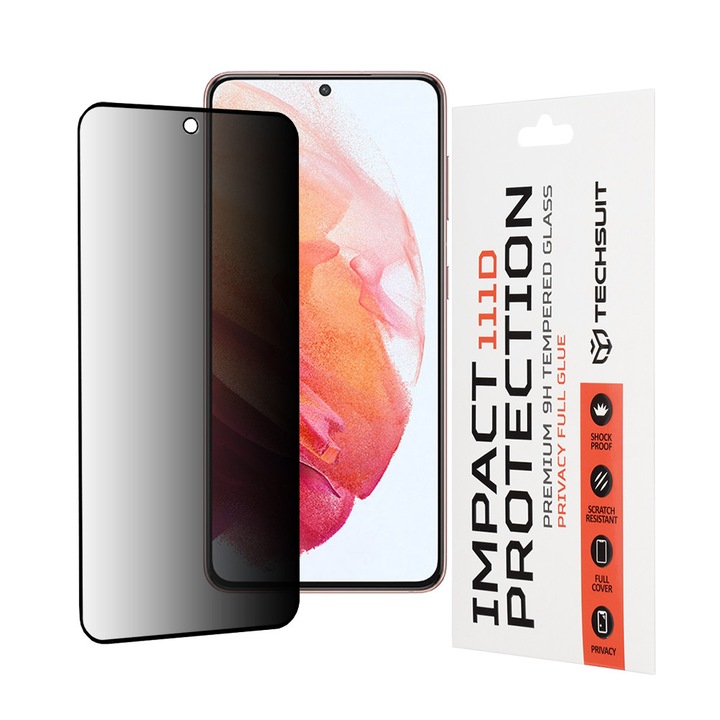 Folie telefon Techsuit Privacy pentru Samsung Galaxy S21 5G, sticlă securizată, negru