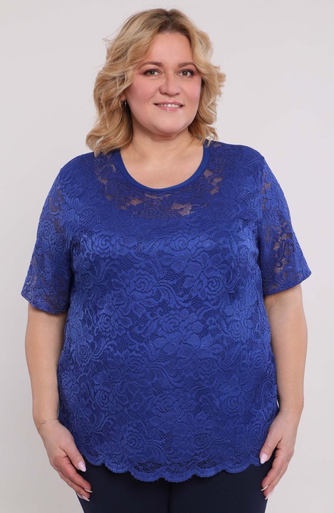 Bluza albastra floarea de colt cu dantela florala