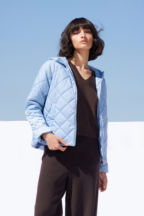Geacă dama MADZERINI HANNA, matlasată, glugă, dusty blue, mărimea 42