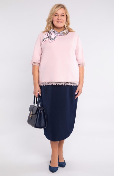 Fustă clasică MDR24, cusături supradimensionate, Bleumarin