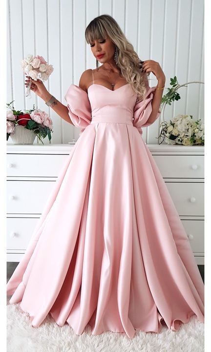 Rochie lunga ocazie tafta Carolina long roz - ROZ, Roz