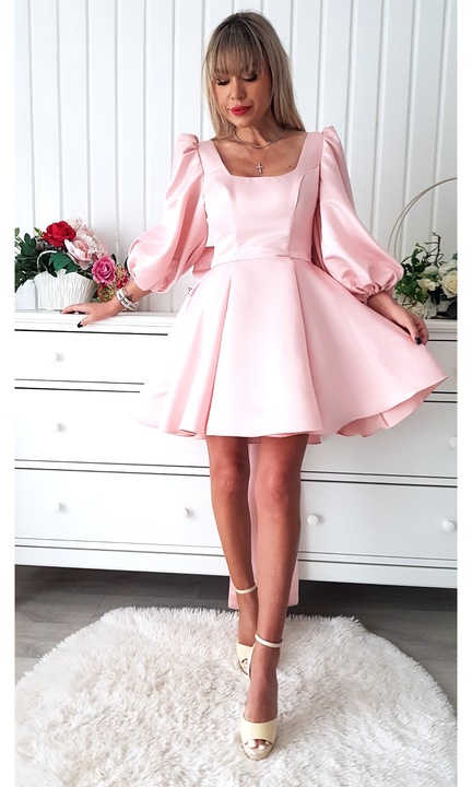 Rochie scurta cununie civila baby doll Adelais short roz - ROZ, Roz