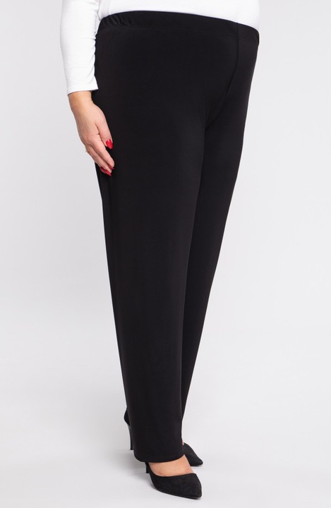 Pantaloni dama MDR24, negri, tricot moale, talie elastica, marime 56-58 EU