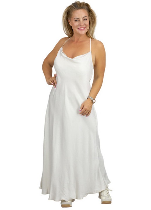 Rochie dama maxi satinata din vascoza 100%, bretele reglabile incrucisate, decolteu lejer, stil elegant de vara, culoare alb– Agrafka unisize