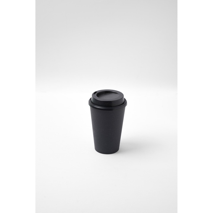 REuse Pahar cu Capac Reutilizabil 240 ml, Fabricat din coaja de cafea, 1 bucata, Charcoal Black