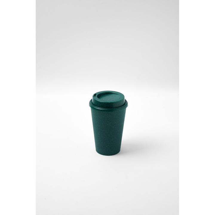 REuse Pahar cu Capac Reutilizabil 240 ml, Fabricat din coaja de cafea, 1 bucata, Emerald Green