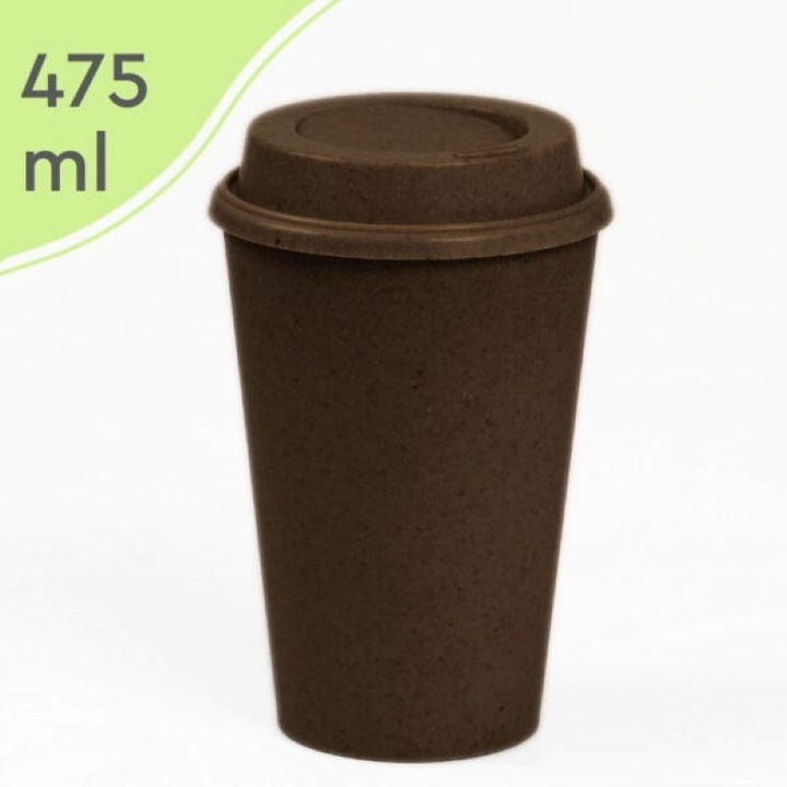 REuse Pahar cu Capac Reutilizabil 475 ml, Fabricat din coaja de cafea, 1 bucata, Coffee Brown