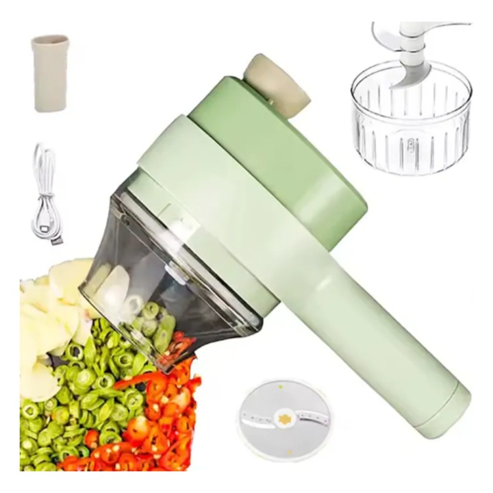 Mini Tocator Electric Portabil 40W pentru Legume si Usturoi, Procesor Bucatarie Compact, Lame Otel Inoxidabil, Recipient Transparent, Taiere Rapida Orice Leguma, Chili, Ghimbir, Legume, 20.5x9.5x8 cm