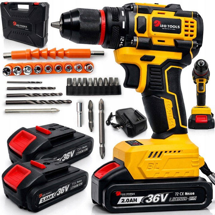 Акумулаторна отвертка Ondragon 36V, 2 скорости, 50 Nm, LED, комплект с 2 батерии, 10 бита, 5 свредла, куфар за транспорт